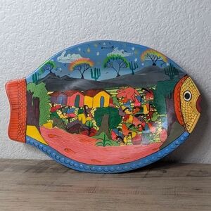 Mexican Folk Art ~Terra Cotta ~ Fish Wall Hanging ~ Hand Painted